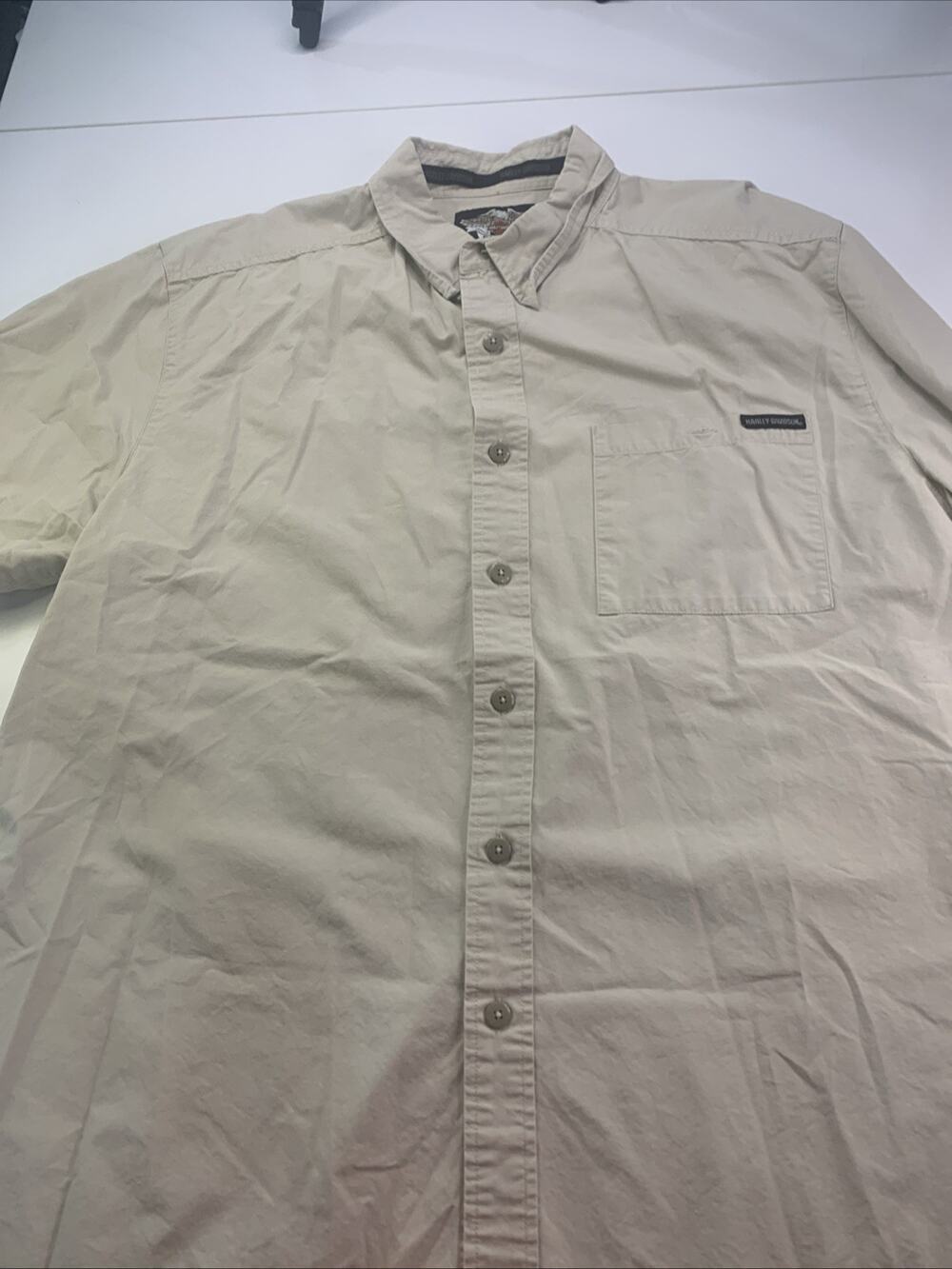 Harley Davidson Button Up Embroidered Shirt In Beige Men’s Sz XL
